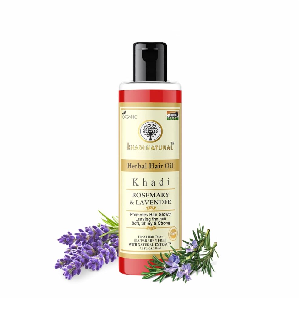 Khadi Natural Herbal Rosemary & Lavender Hair Oil 210 ML - Nourishing Hair Treatment for Strength, Shine, and Scalp Health - Aromatherapy Haircare (Rosemary)