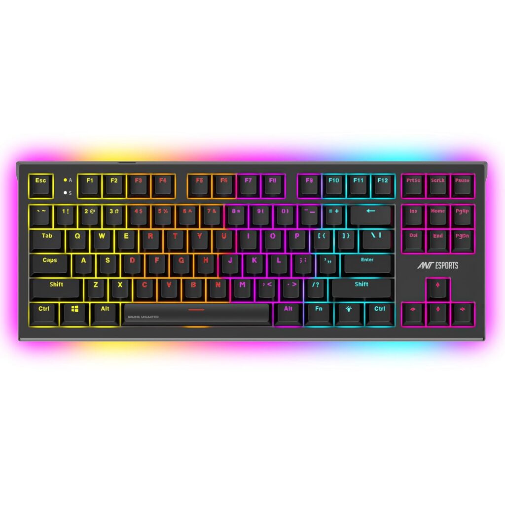 Ant Esports MK1800 TKL Mechanical Wired Gaming Keyboard Blue Switch Hot-Swap Mech Keyboard 17 Modes RGB Backlit 87 Anti-Ghosting Anti Ghosting Keys, Dual Colour Injection Moulded Keycaps for PC-Black