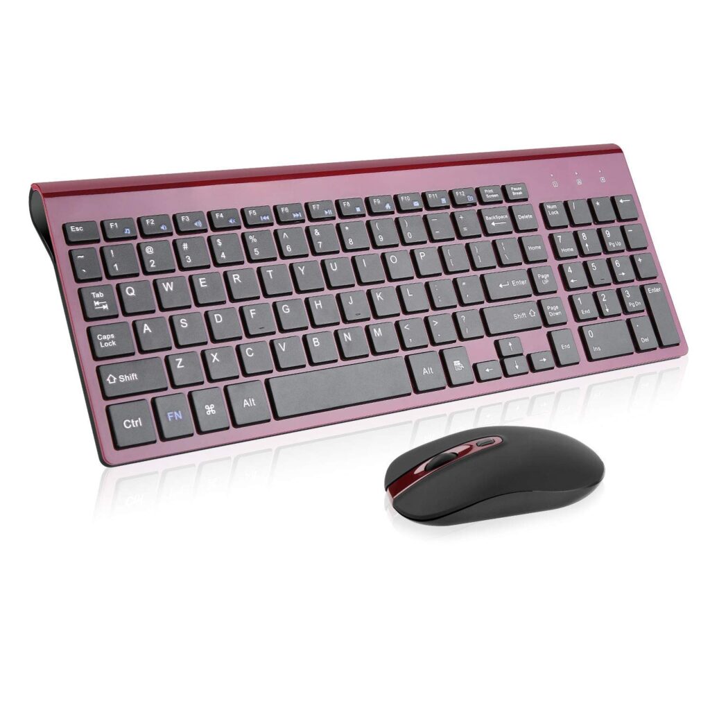 cimetech Wireless Keyboard and Mouse Combo, 2.4G Comfortable Ultra Slim Ergonomic Keyboard, Plug and Play Compact Full Size Keyboard for Mac, Windows, Laptop, Tablet, Computer - Wine Red