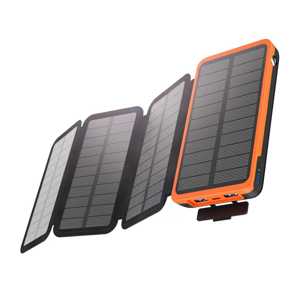 TrustBasket 20000mAh Solar Power Bank, 4 Solar Panels, 2 USB & 1 Type C Output for 3 Device Charging, 3 Mode LED Flashlight,Rugged and Compact | Solar Charger Power Bank | Portable Solar Charger