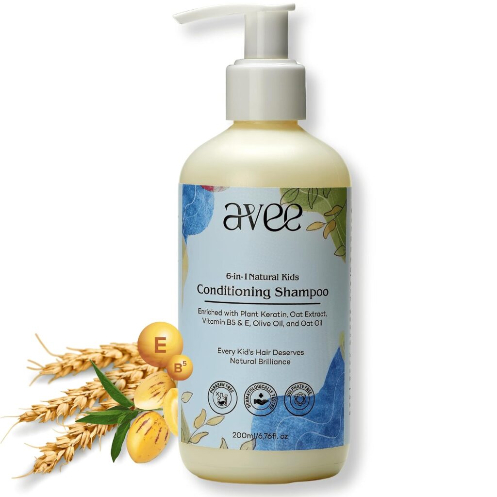 Avee Kids Shampoo for 5 to 12 Years - Conditioning Shampoo for Kids, Frizz Free Hair, Easy Detangling, Reduces Itchy Scalp & Hair Fall, Oat Extract, Paraben & Sulfate-Free (Pack of 1)