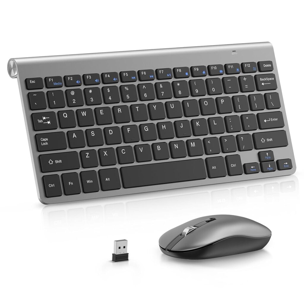 cimetech Mini Wireless Keyboard and Mouse, 2.4G Portable Slim Keyboard and Mouse Set with 12 Multimedia Shortcuts for Computer, PC, Laptop, Tablet, Desktop, Android SmartTV (Grey)
