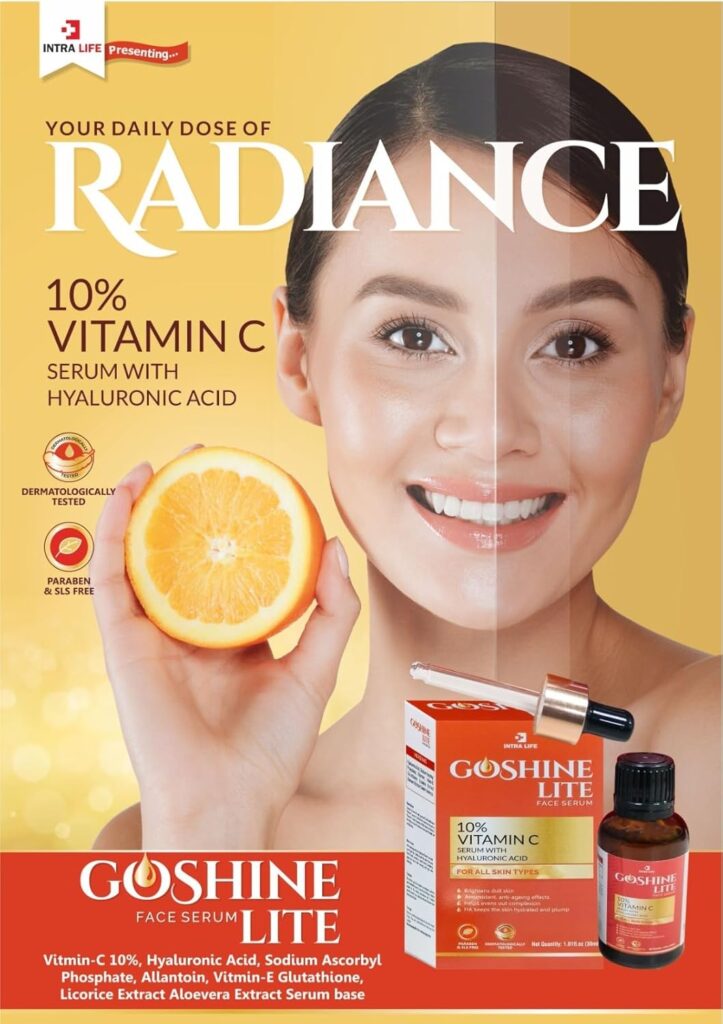 GoShine Lite face serum with vitamic 10% for man & women based on korean formula I Anti Acne- Ageing Brightening Glowing skin I Sulphate and Paraben free I For All Skin Type I 30ml