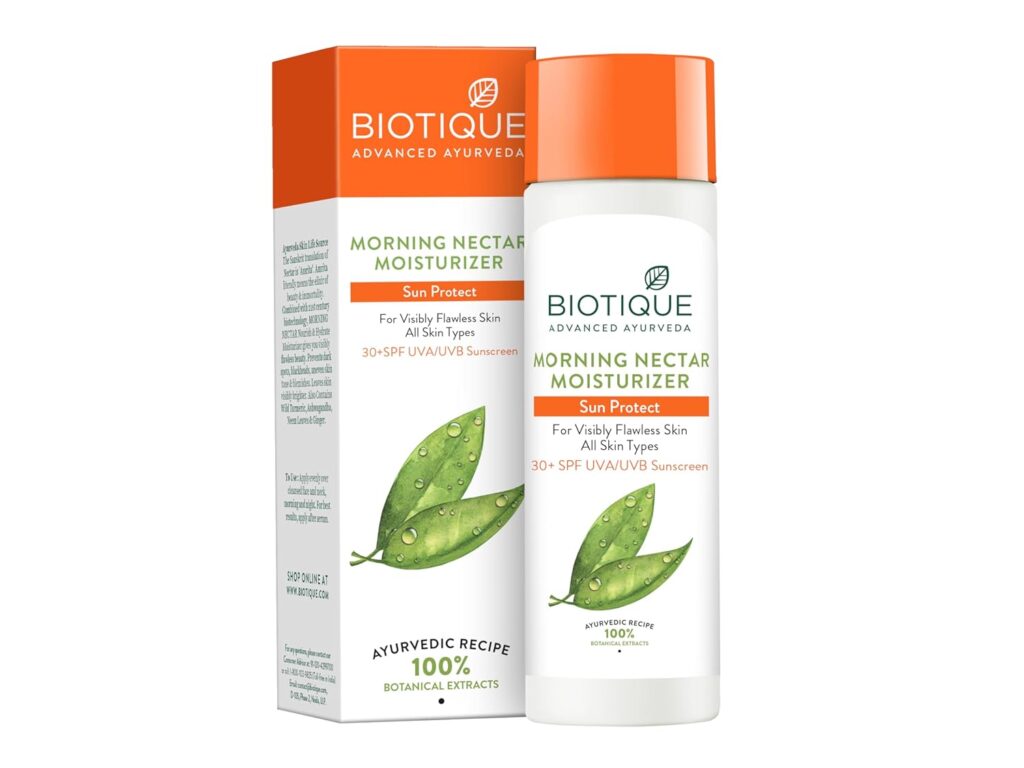Biotique Morning Nectar Sun Protect Moisturizer SPF 30 UVA/UVB Sunscreen | Visibly Flawless Skin | Suitable for All Skin Types | 190ml