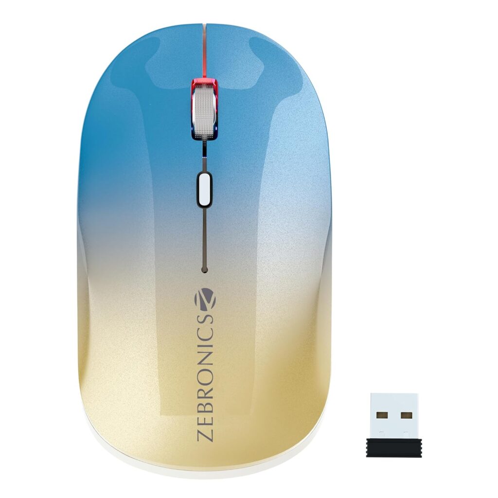 ZEBRONICS Poise Rechargeable Wireless Mouse, Dual Mode (2.4GHz + BT), Upto 1600 DPI, Silent Operation, 4 Buttons, Comfortable & Ergonomic, for Mac | Laptop | Computer (Gradient Blue)