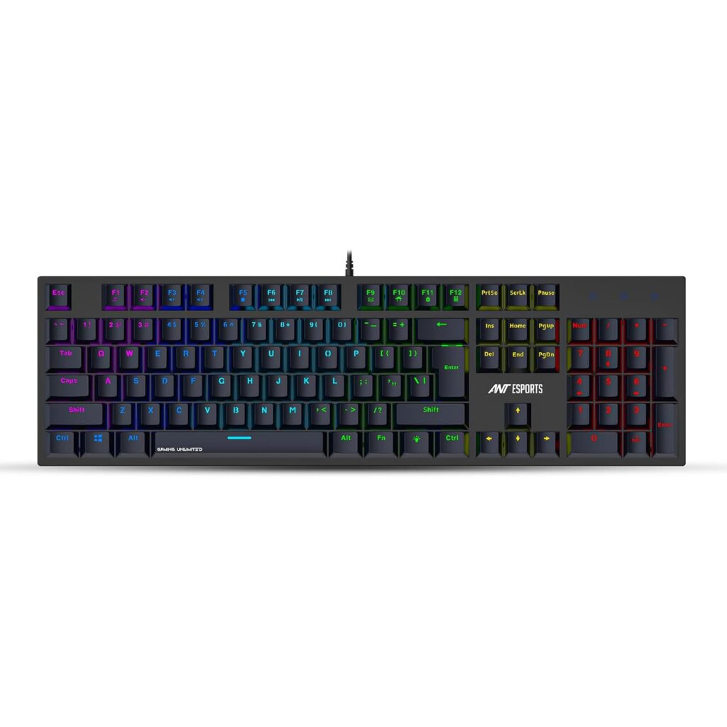 Ant Esports MK3400 V3 Pro Mechanical Gaming Keyboard, RGB 104 Keys Ultra-Slim LED Backlit USB Wired Keyboard with Blue Switch, Durable Keycaps/Anti-Ghosting/Spill-Resistant Mechanical Keyboard for PC
