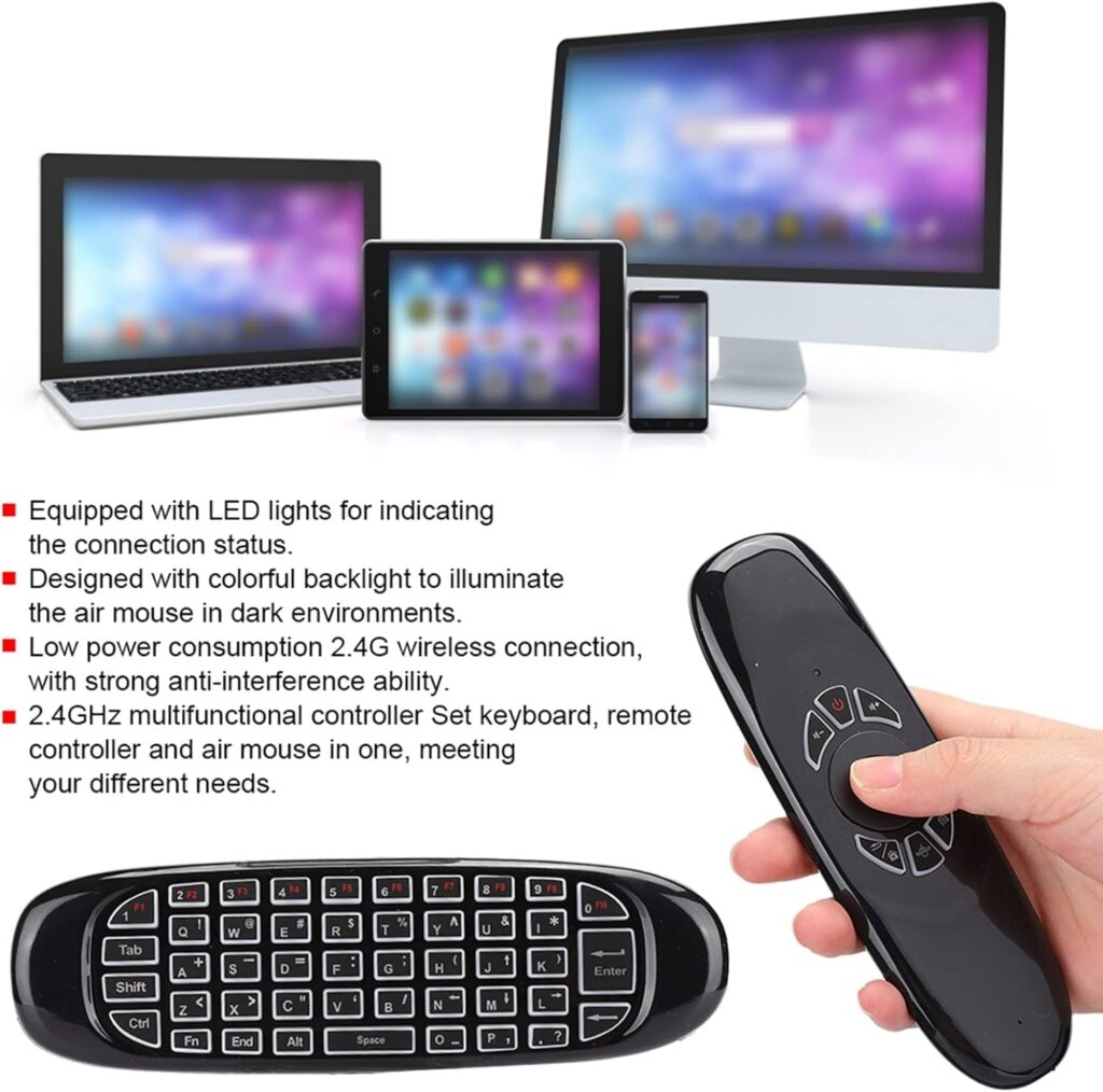 ETZIN Air Mouse Remote, C120 USB 2.4G Wireless Keyboard and Mouse Air Fly Remote Mouse Keybo-ard with Color Backlight and Motion Detection, Mini Wireless Keyboard for Smart TV, Laptops.