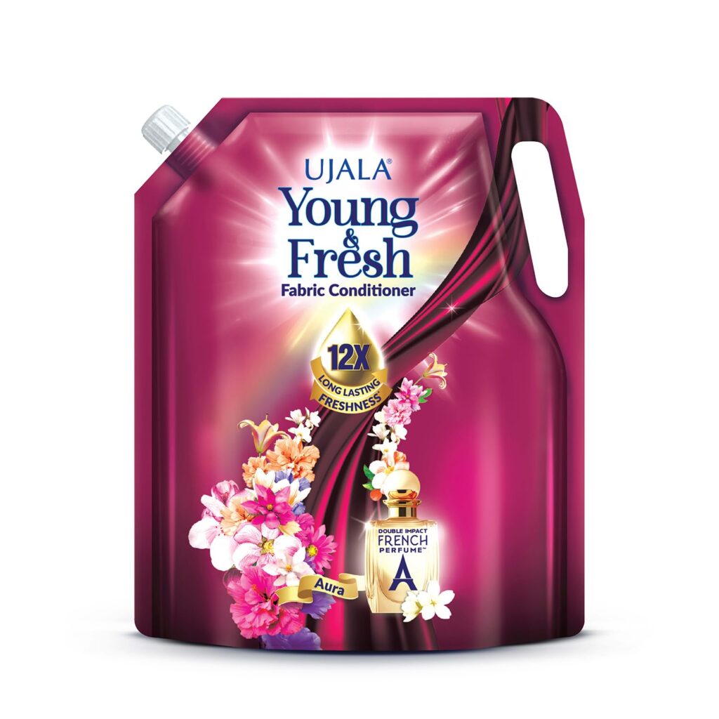 UJALA Young & Fresh Fabric Conditioner - 2L Pouch [ Aura ] | After Wash Fabric Conditioner with Long-Lasting Fragrance | Powered with French Perfume | Suitable for Bucket Wash and Machine Wash,Liquid