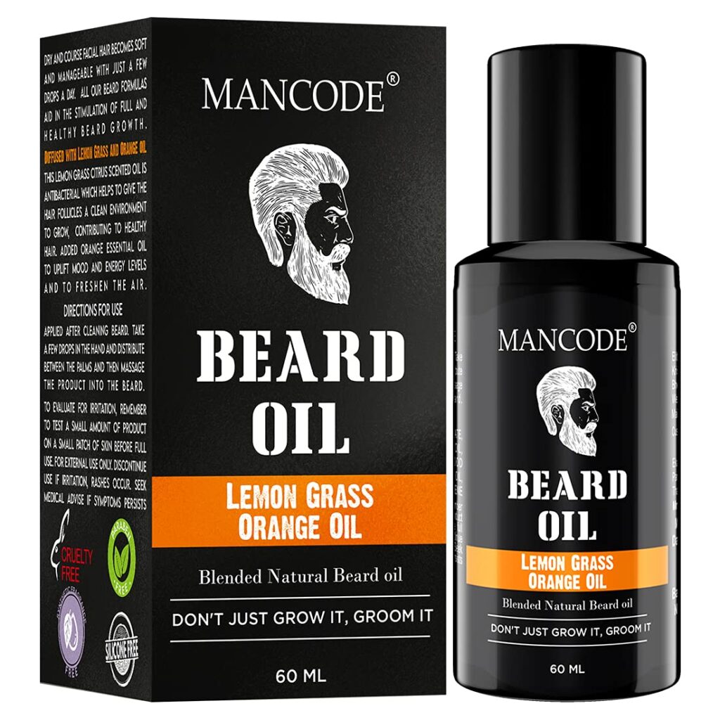 Mancode Beard Growth Oil for Men - 60ml More Beard Growth, With Lemon Grass & Orange Oil Natural Oils including Vitamin E, Nourishment & Strengthening, No Harmful Chemicals
