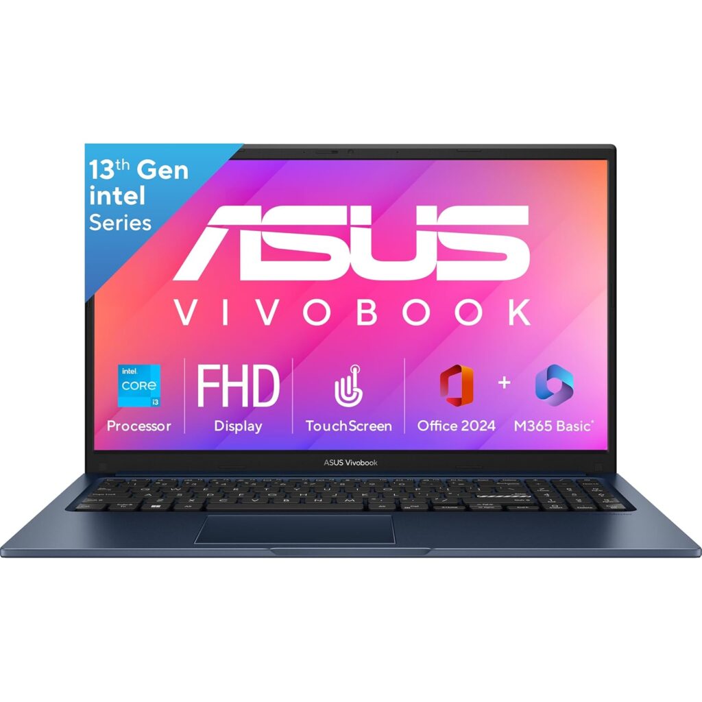 ASUS Vivobook 15, Intel Core i3-1315U, Touch Screen Laptop(Intel UHD iGPU/16GB RAM/512GB SSD/FHD/15.6"/60Hz/42Whrs/Windows 11/M365 Basic (1Year)*/Office Home 2024/Quiet Blue/1.7Kg) X1504VA-E83959WS