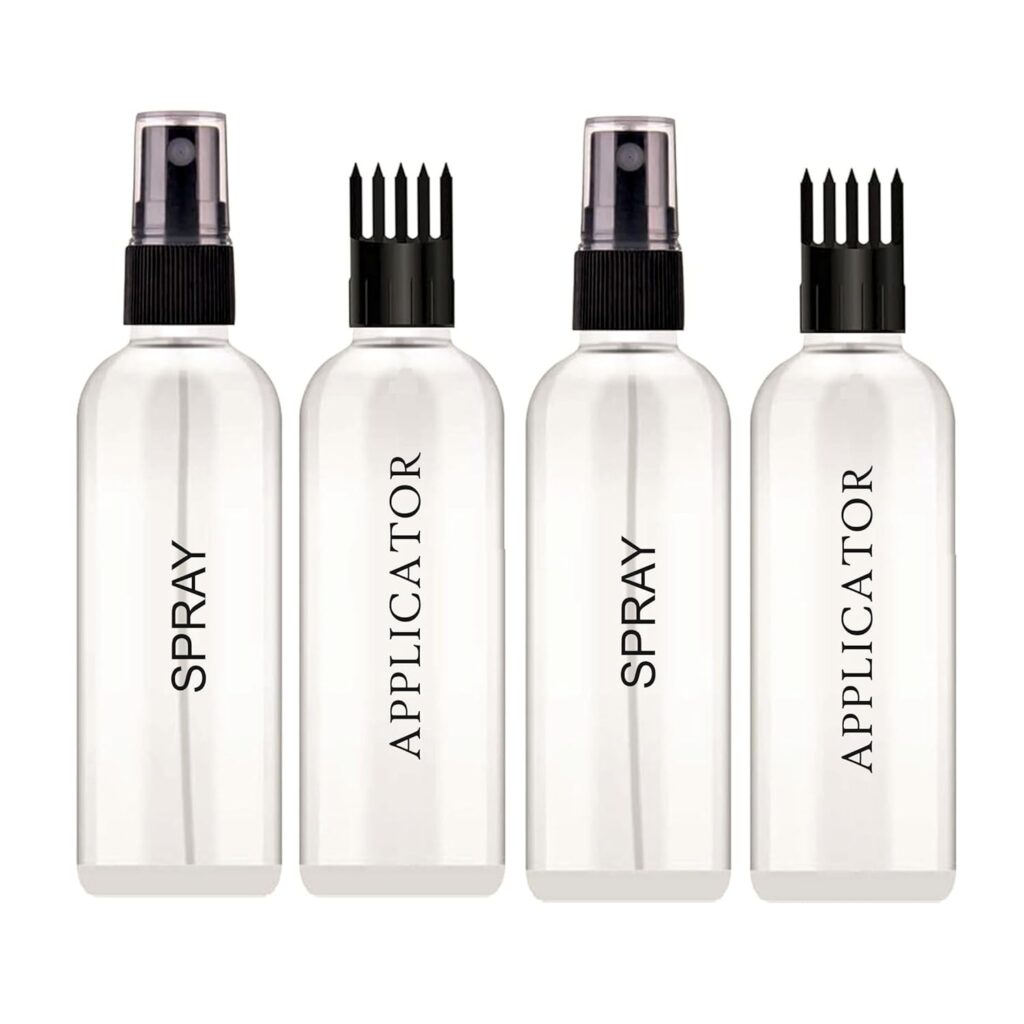 Indiana Hair Root Transparent Applicator Bottle with Comb and Transparent Mist Spray for Applying Hair Oil, Perfect For Rosemary, Perfume, Rosewater, Travel Friendly (4 pcs) 100Ml each