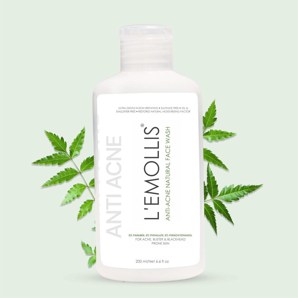 Lemollis Anti-Acne Natural Face Wash for Oily Sensitive Acne Prone Skin Ultra-Gentle Oil & Emulsifier Restores Natural Moisture of Face | Soap Free Clarifying Neem Face Wash | 200ml