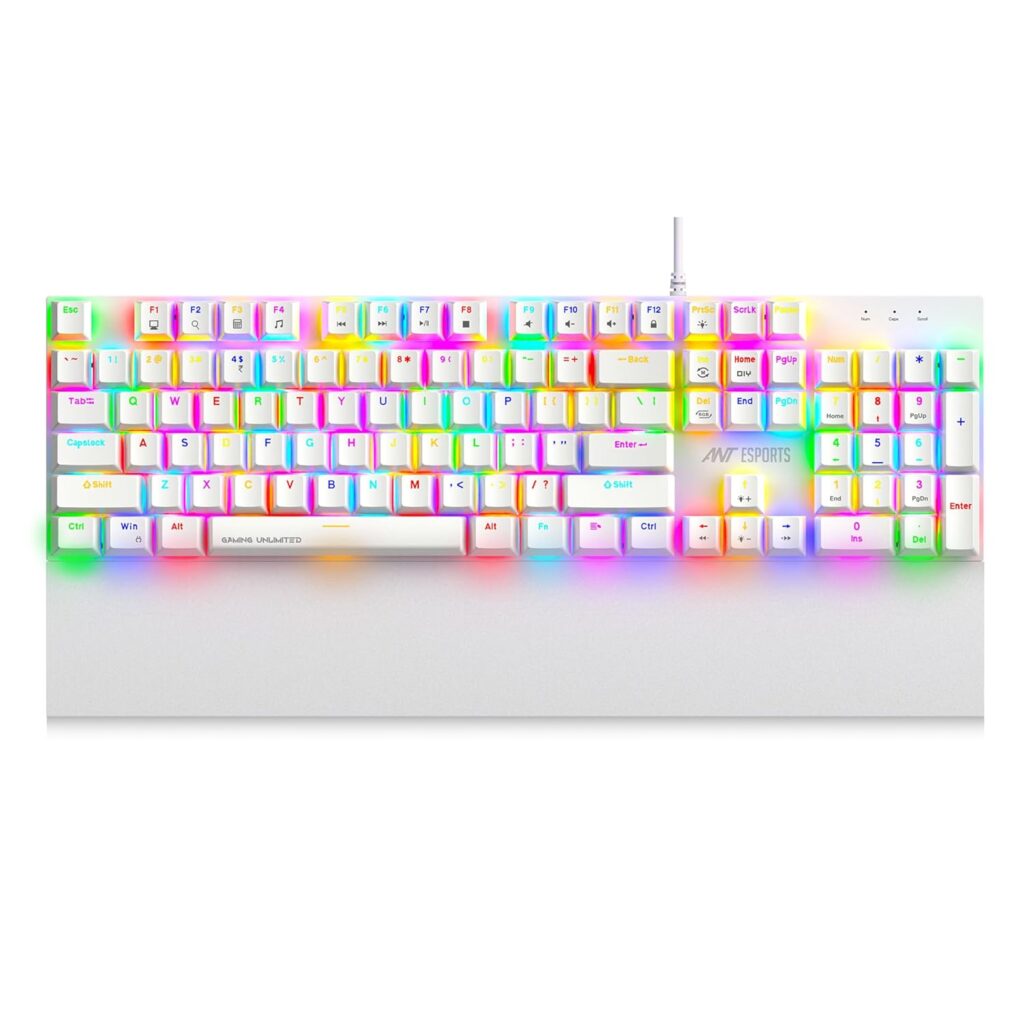 Ant Esports MK4100 RGB Mechanical Gaming Keyboard, Outemu Red Switches Linear & Silent – Chroma RGB – Magnetic Wrist Rest – Double Shot ABS Keycaps, Hot Swappable Switches – Mercury