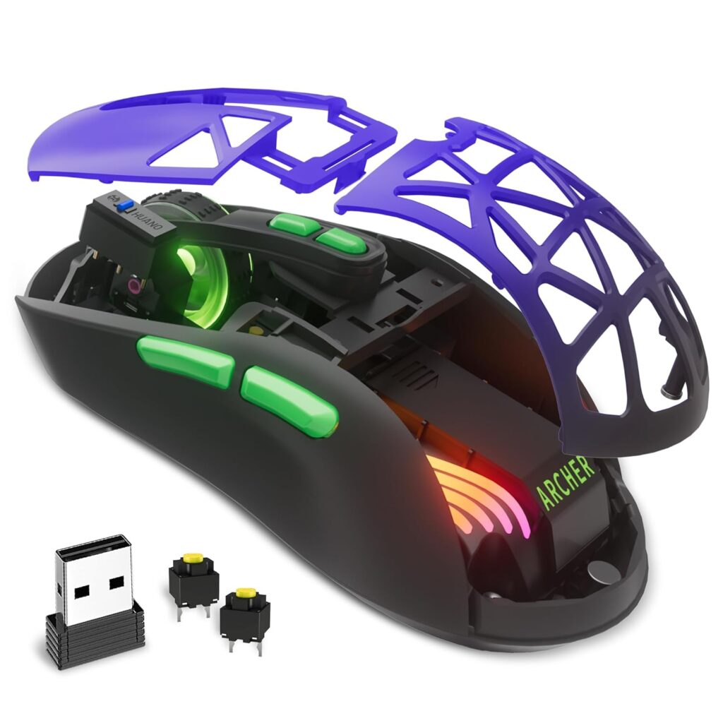 Archer Tech Lab Bluetooth Wireless Pro Gaming Mouse (BT 5.3/2.4GHz/ Wired) PixArt PAW3311 Sensor, DPI (1000-13800)~1000Hz, 300 IPS Tracking 35G Acceleration|7 RGB+7 Buttons|PC Laptop Mouse(Hawkeye)