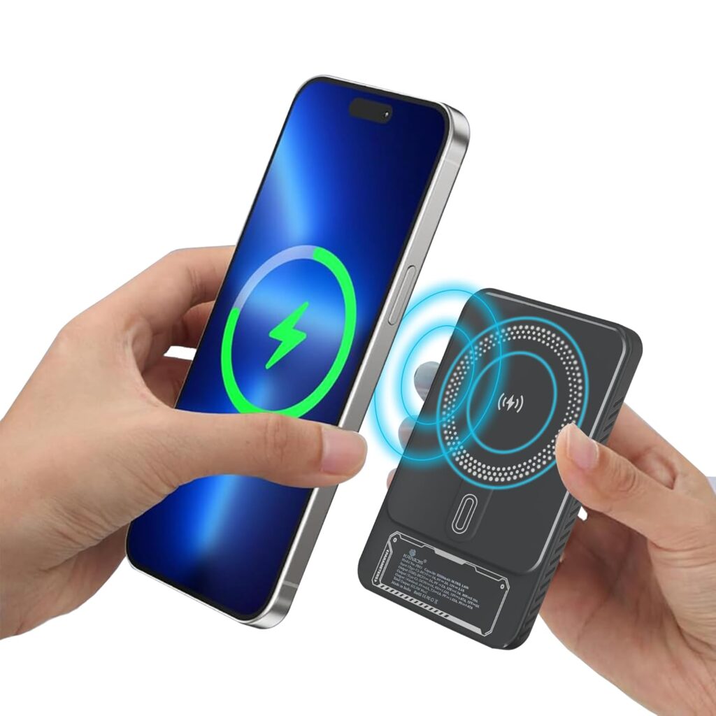 Kratos 10000mAH Magsafe Powerbank, 22.5w Wired & 18w Wireless Charging, Type C Connector and Dual Port Type A Connector Wireless Power Bank for iPhone, Samsung & Other Qi Enabled Phones