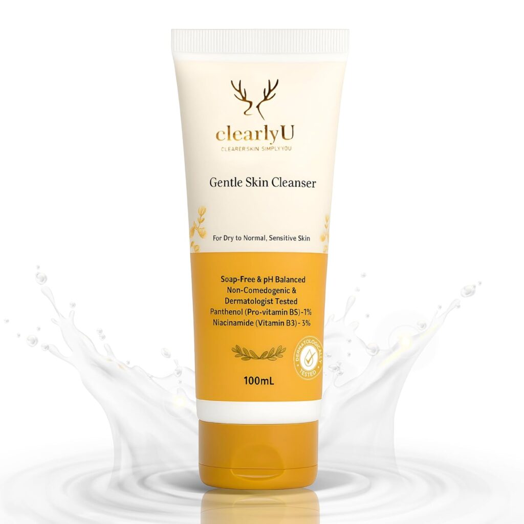 ClearlyU Gentle Face Cleanser for Women and Men, Soap-Free pH Balanced Face Wash with Niacinamide and Panthenol, For Sensitive, Acne-Prone and Dry Skin, Non-Comedogenic, 100 ml