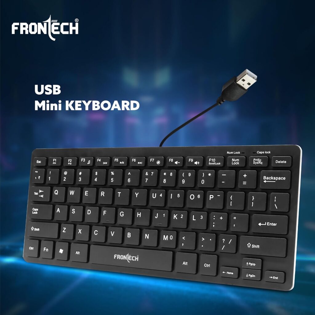 FRONTECH Wired Mini Keyboard | Membrane Keys with Retractable Stands | USB Plug & Play | Ergonomic & Comfortable Design | 1 Year Warranty (KB-0041, Black)