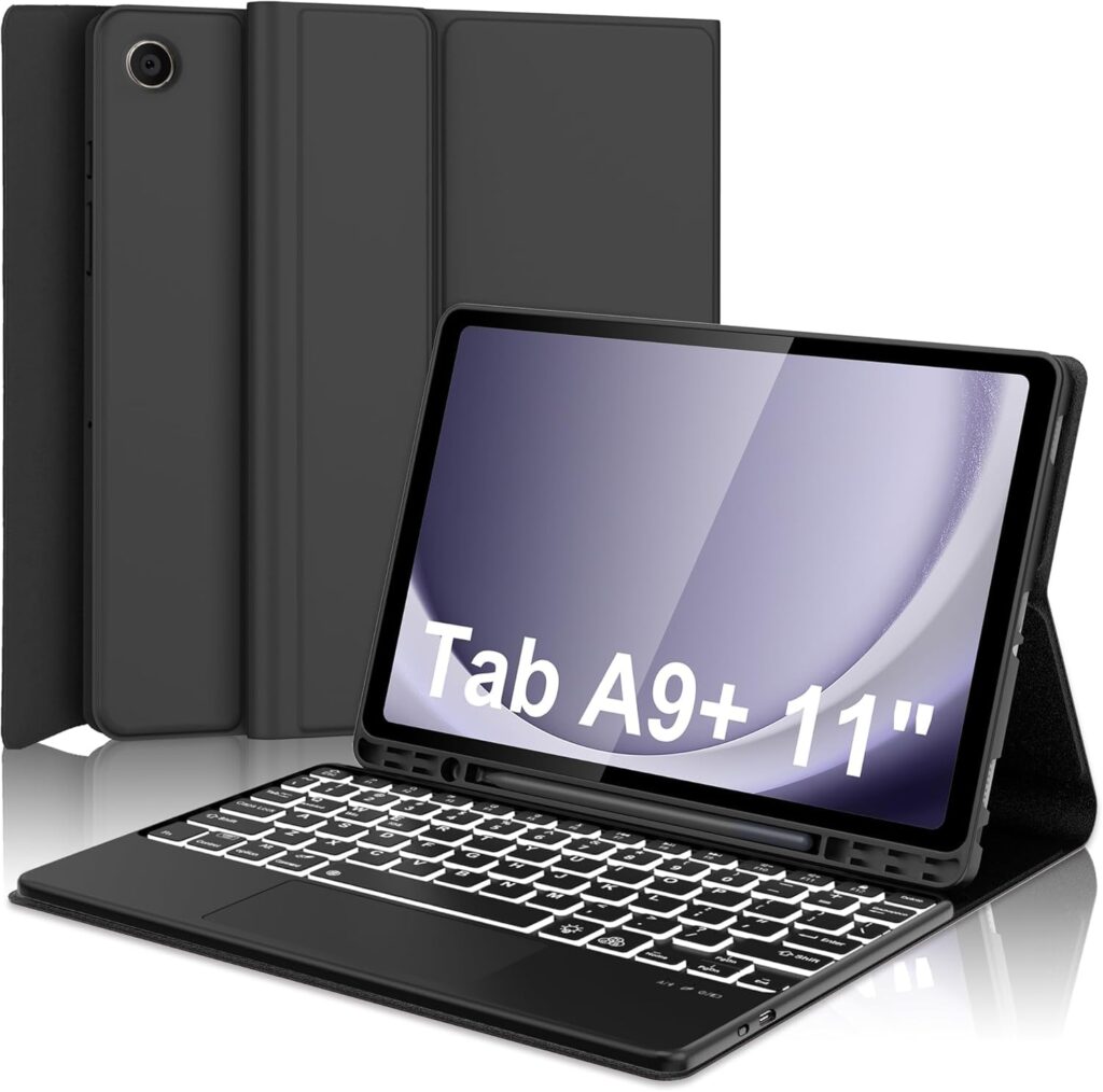 typecase Keyboard case for Samsung Galaxy Tab A9 Plus (11 Inch) / A9+ (11 Inch) with 7-Colors Backlits & Touchpad, Pen Holder, Multi Angle, Wireless Bluetooth Magnetically Detachable Keybaord Cover