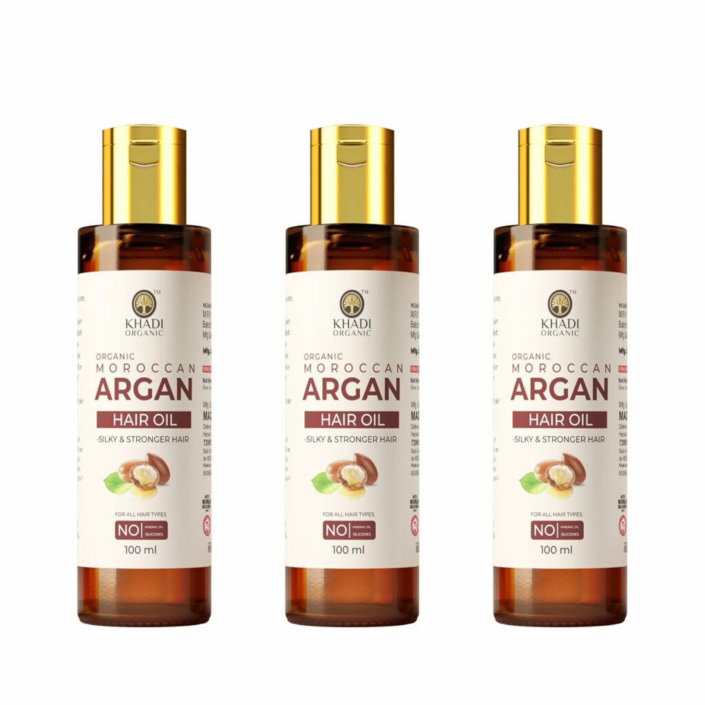 Khadi Organic Moroccon Argan Hair oil | Cold Pressed |100% Pure & Natural |For Silky Natural & Long Hair | No Mineral& Silicon 300ml (Moroccon Argan)
