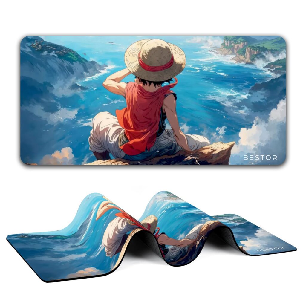 BESTOR Anime Series Mouse Pad-Luffy Ocean Cliff Design Mouse Mad with Anti-fray Stitching, Waterproof Surface & Non-Slip Rubber Base Stitched Edges Gaming Mouse Mat for Laptop (60cmx34cm)