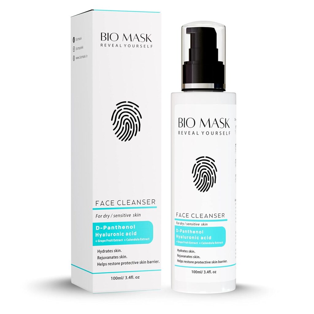 Bio mask Hydrating Face Wash With 5% Amino Acids + 0.5% Hyaluronic Acid For Dry to Normal Skin | Treats Dull & Dehydrated Skin, Brightens skin & Removes Dirt | Face Cleanser With L Ariginine + D-Panthenol + Grape Fruit Extract | Fragrance & sulphate free | For Men & Women 100 ml