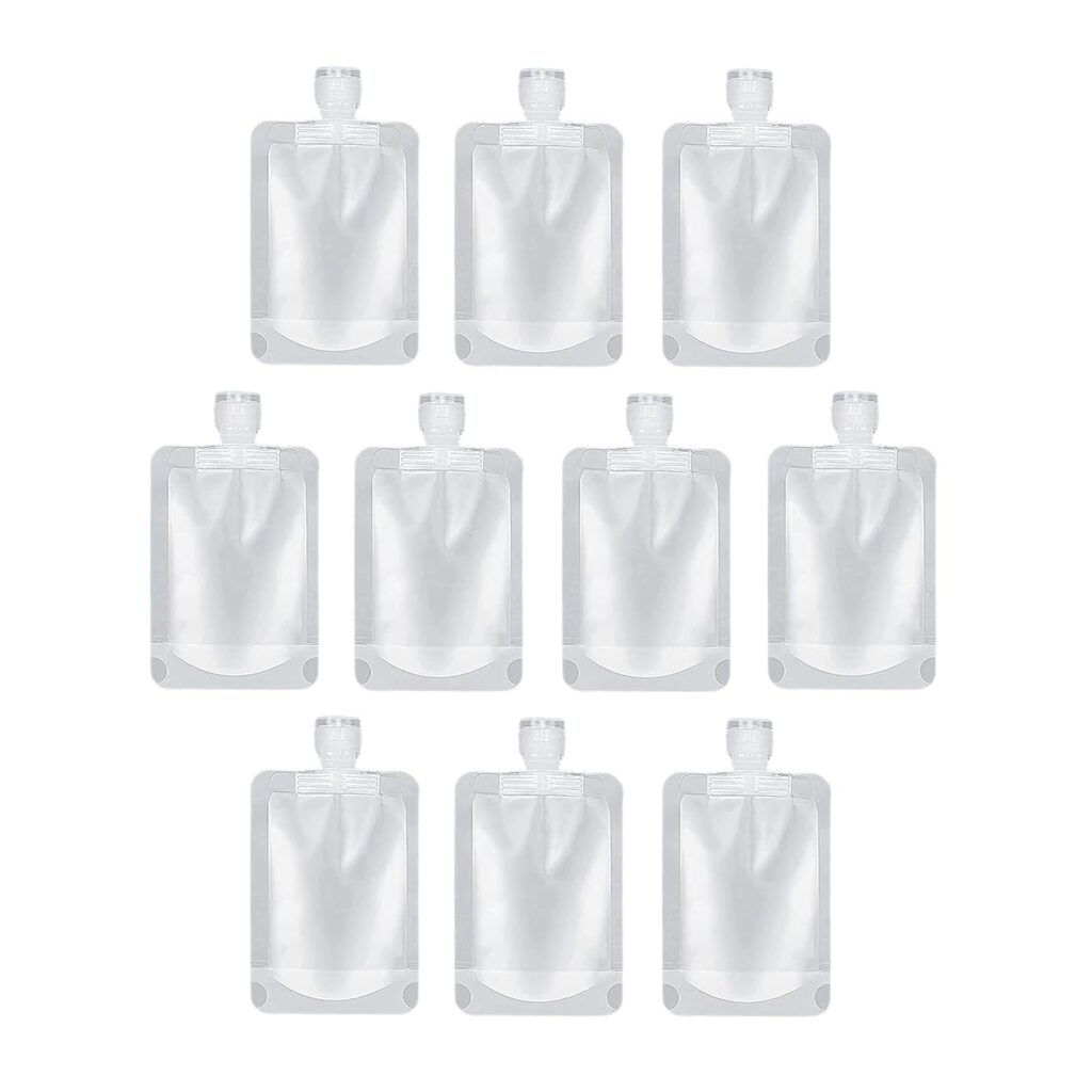 Yopple 10PCS Travel Size Refillable Squeeze Pouches with Funnel, Leakproof Toiletry Bags for Shampoo, Lotion, Hand Wash, Cream & Liquid Cosmetics, Portable Transparent Travel Containers (100ml)
