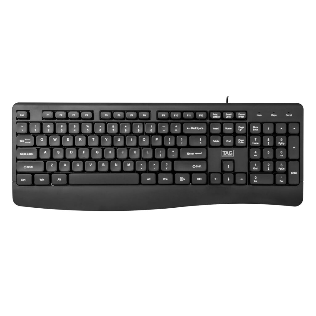 TAG Office Wired Keyboard | USB Plug and Play | Full Size Keyboard with Numeric Keypad | 104 Silent Membrane Keys | 10 Million Keystrokes | Compatible with PC, Laptop, Mac