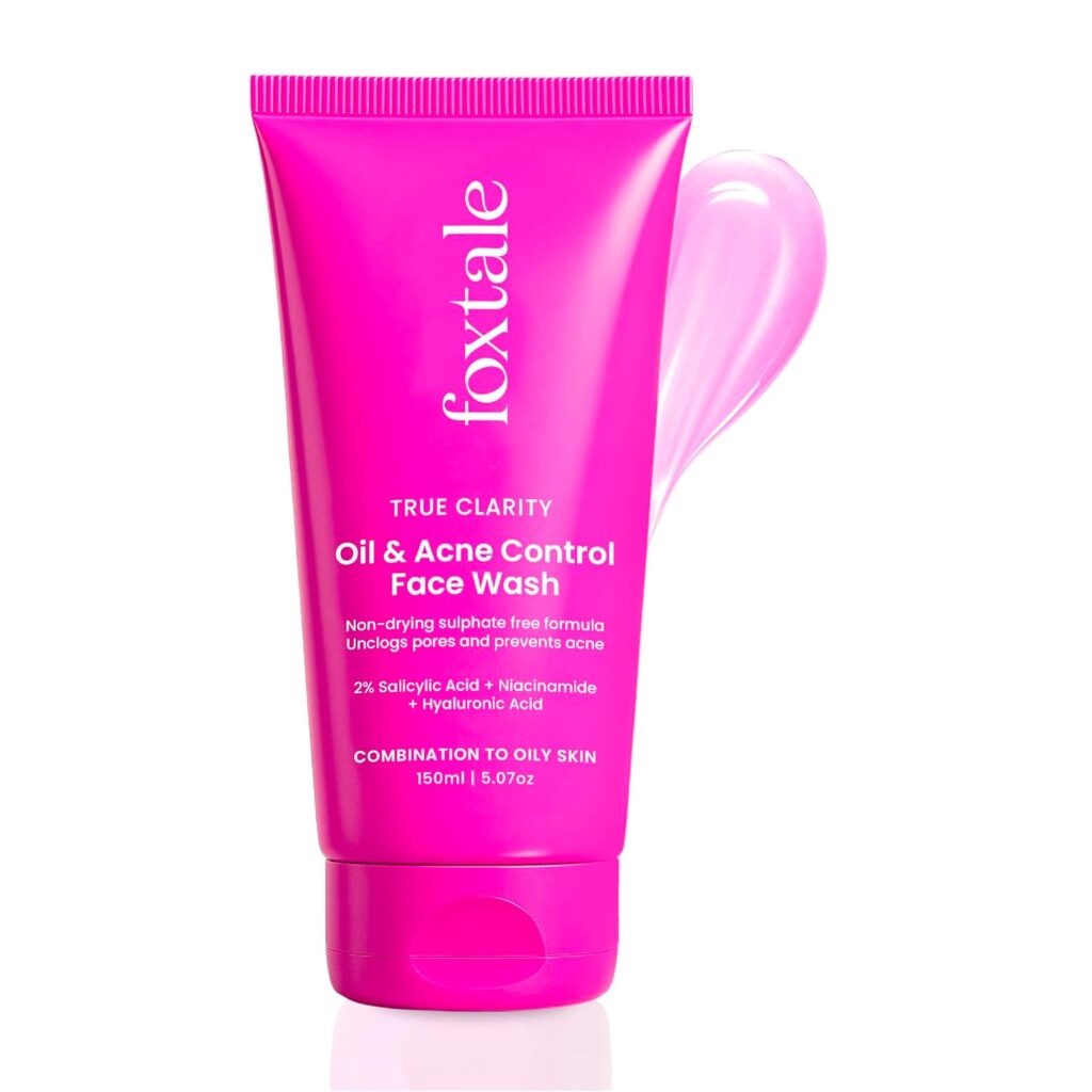 Foxtale Oil and Acne Control Face Wash | 2% Salicylic Acid + Niacinamide + Cica + Hyaluronic Acid | Fights Acne, Fades Marks, Controls Oil, Soothes Skin | Non-Drying Cleanser for Oily Skin