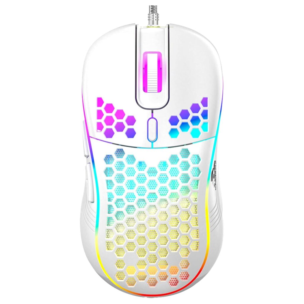TAG Gamerz Fusion RGB Gaming Mouse White USB Wired, Honeycomb Design, 4800 DPI Optical Sensor, 6 Buttons, 3 Million Clicks, 7 RGB Lighting Effects, 1.5m Braided Cable, for Windows Mac Linux PC Laptop