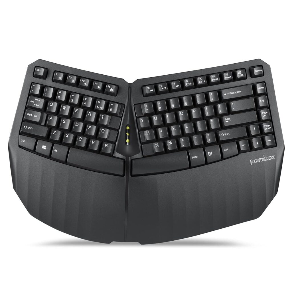 Perixx PERIBOARD-613B Wireless Compact Ergonomic Split Keyboard – Dual 2.4 GHz & Bluetooth Mode, Integrated Palm Rest, 84-Key Layout – Windows & Mac Compatible