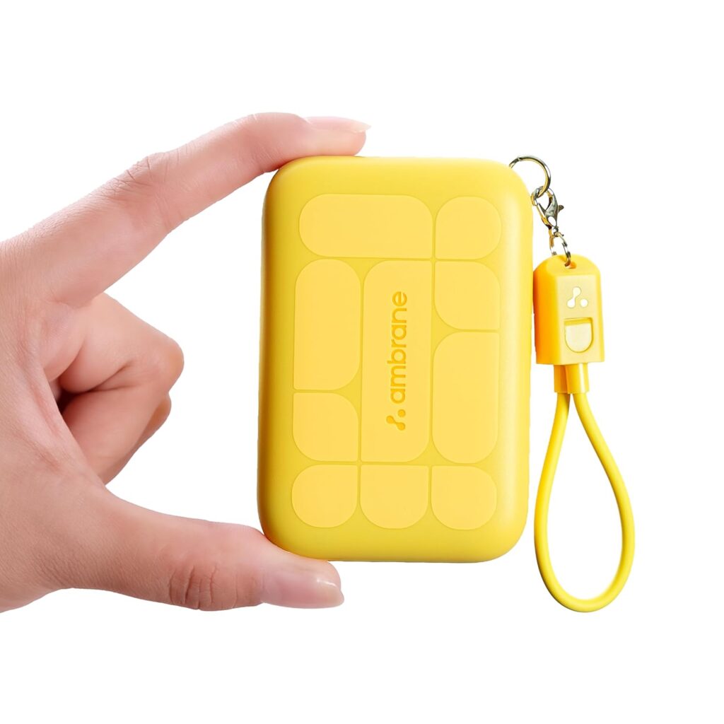 Ambrane Mini Size 10000mAh Powerbank, Very Small Size - Perfect for Hands, Pockets, Bags, in-Built Type C Cable, 22.5W Fast Charging, for iPhone, Android, Other Devices (PowerMini 10, Yellow)