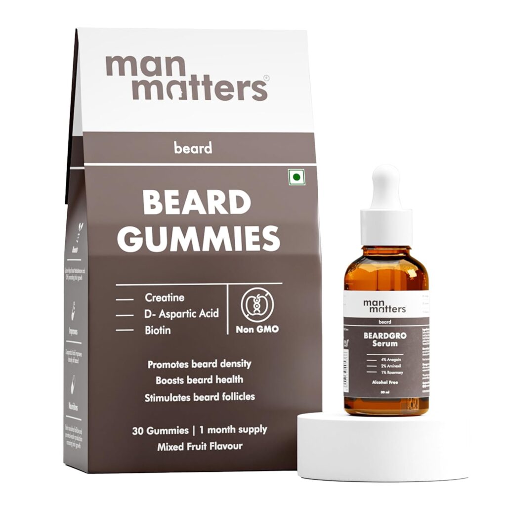 Man Matters BeardGro Oil-In-Serum With Beard Gummies 30N | Anagain, Aminexil & Rosemary | Biotin & Creatine | Reactivates Hair Cells, Improves Beard Density & Promotes Thicker Growth