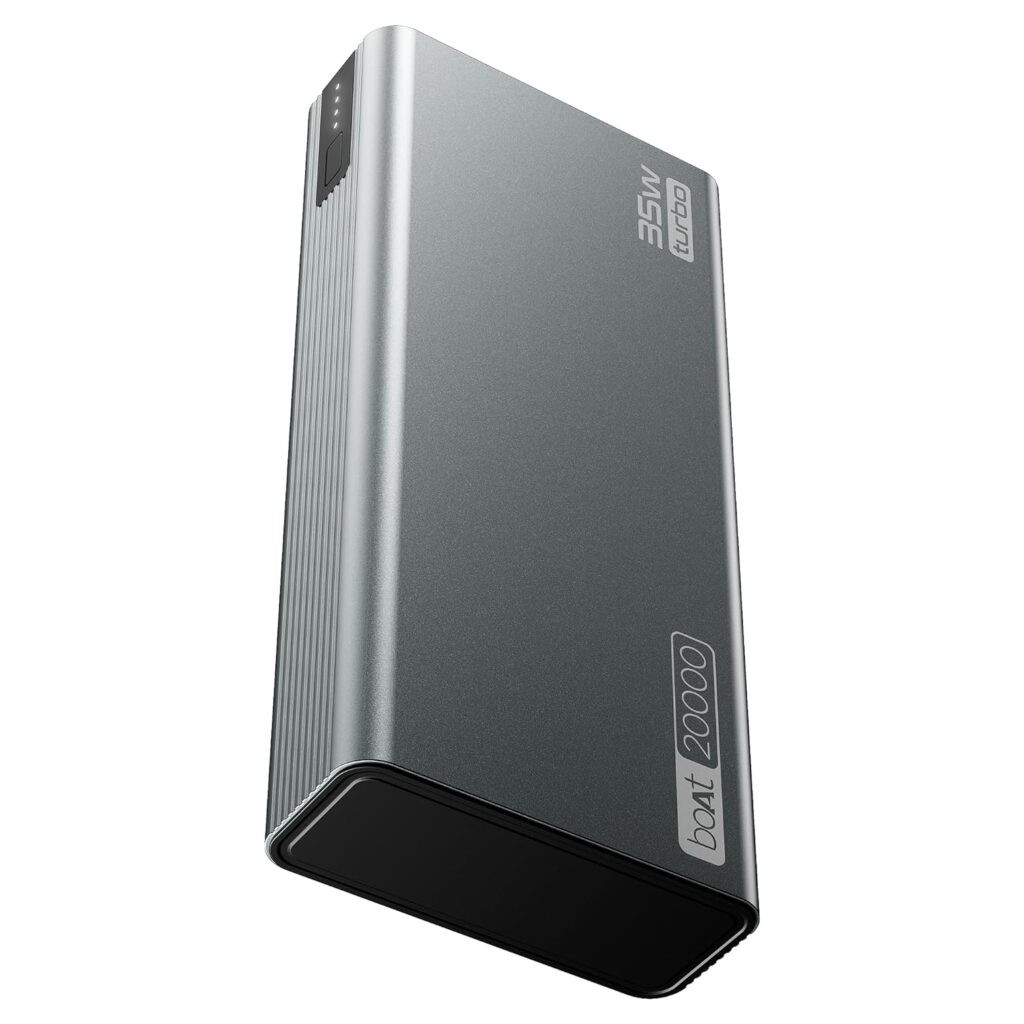 boAt Newly Launched PB435 Turbo 35W Power Bank with 20000mAh Battery, 35W 2-Way Super Fast Charging | 12-Layer Smart IC Protection | Triple Output & Dual Input in Sleek Aluminium Casing(Stone Grey)