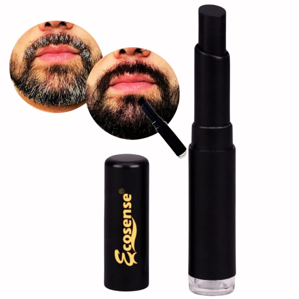ECOSENSE Beard & Moustache Touchup Stick: Instant Temporary Beard Perfection | Black Color Pencil For Men, Beard Pen, Beard Dye for Long Lasting Coverage, Mustache 3 gm