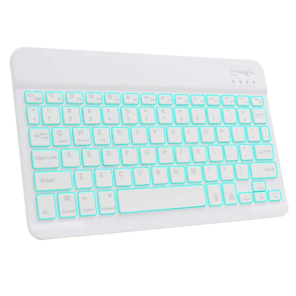 CONCEPT KART Universal Wireless Bluetooth Keyboard with 7-Colors Backlit, Ultra Light & Slim Portable Keyboard for iOS Android, Windows Tablets PC Smartphone (White)