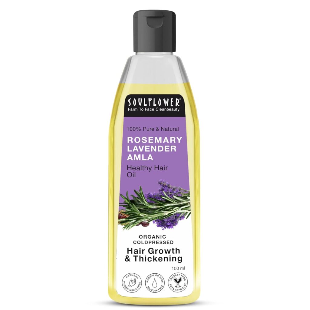 Soulflower Rosemary Lavender Amla Hair Oil for Hair Growth & Hair Fall Control | Anti Dandruff, Dry Scalp, Long & Strong Hair | Natural Essential Oils for Men & Women - 100ml