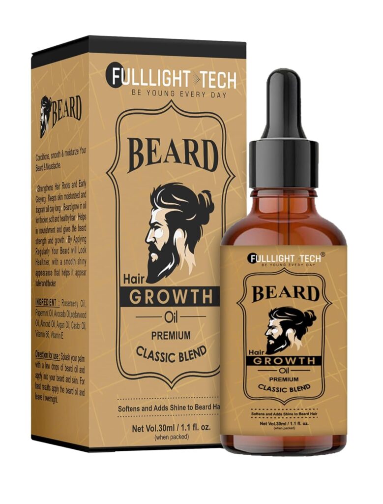 Fulllight Tech Beard Growth Oil for Men-30ml | Natural & Organic Beard Care with Castor, Argan & Jojoba Oils | Promotes Thicker, Fuller Beard | Softens & Fills Patches | Non-Greasy