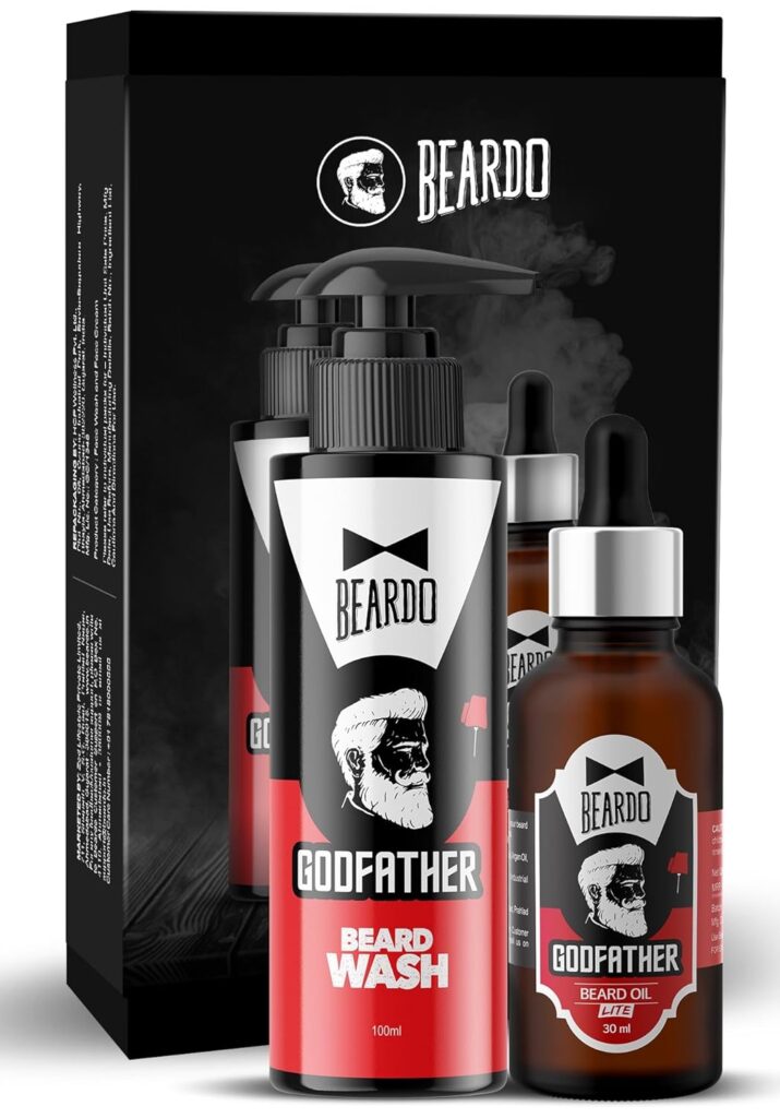 BEARDO Godfather Combo Beard Oil and Beard Wash For Men | Nourishment Cleanses | Purifying & Hydrating Skin Cleaner With Avocado, Argan Oil | Shiny Patchy & Fast Beard Growth | Rakhi Gift for Brother | Gift for Brother