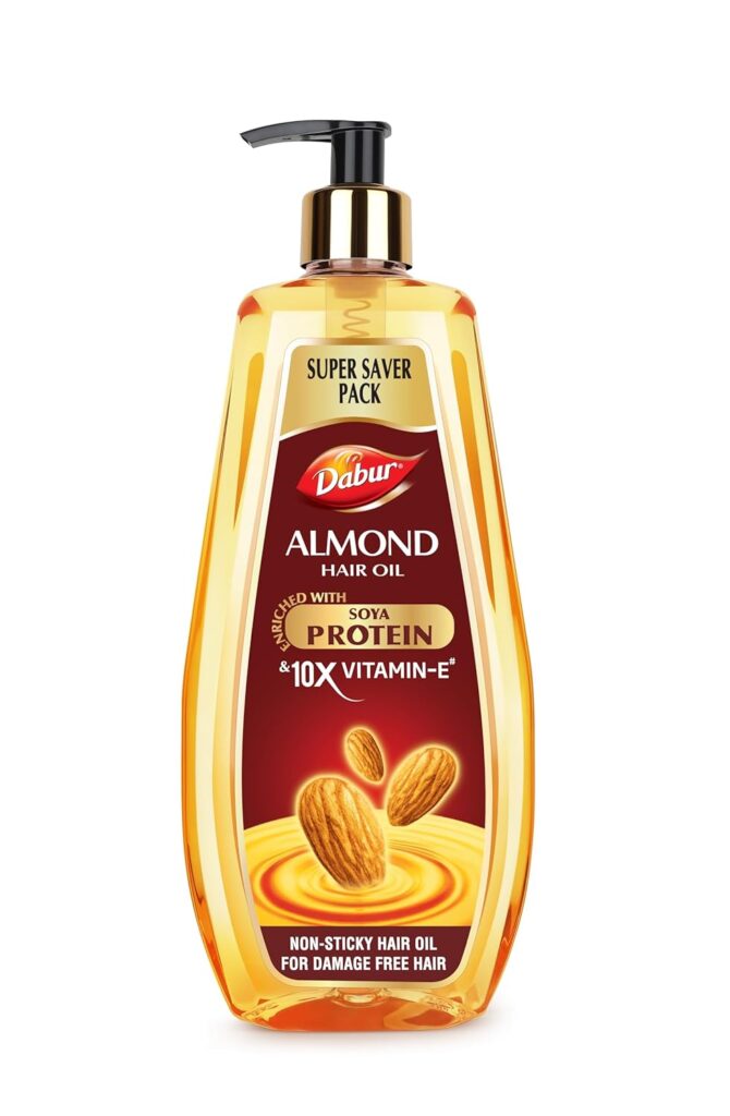 Dabur Almond Hair Oil - 650 ml | Provides Damage Protection | Non Sticky Formula | For Hair Fall control & Shiny Hair | Light Hair Oil with Almonds, Keratin Protein, Soya Protein & 10X Vitamin E