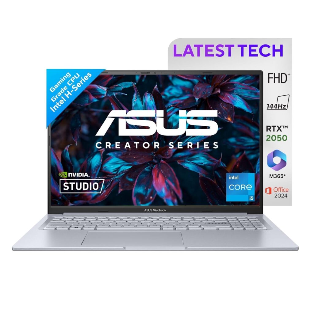 ASUS Vivobook 16X 12th Gen, Intel Core i5-12500H Creator/Gaming Laptop(NVIDIA RTX 2050-4GB/16GB/512GB/FHD+/16.0"/144Hz/Windows 11/M365 Basic (1Year)*/Office Home 2024/Silver/1.67 kg) K3605ZF-RP458WS