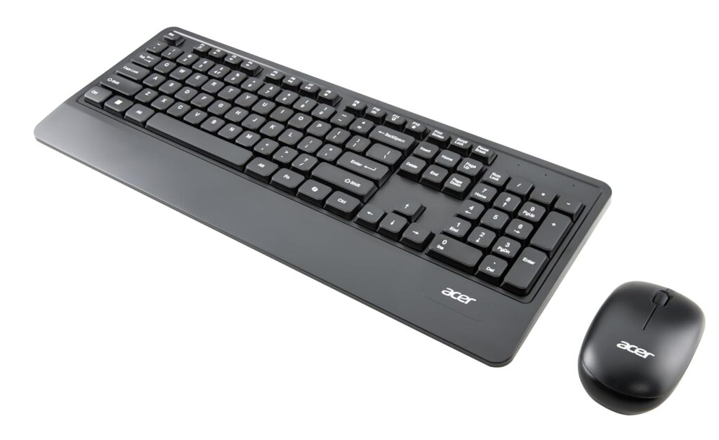 Acer Wireless Keyboard & Mouse Combo with Palm Rest | 2.4GHz Nano Receiver, 1600 DPI, Co-Pilot Key, Rupee ₹ Symbol | 10m Range, 10M Keystroke Life, Power Saving Mode | Windows & Mac Compatible – Black