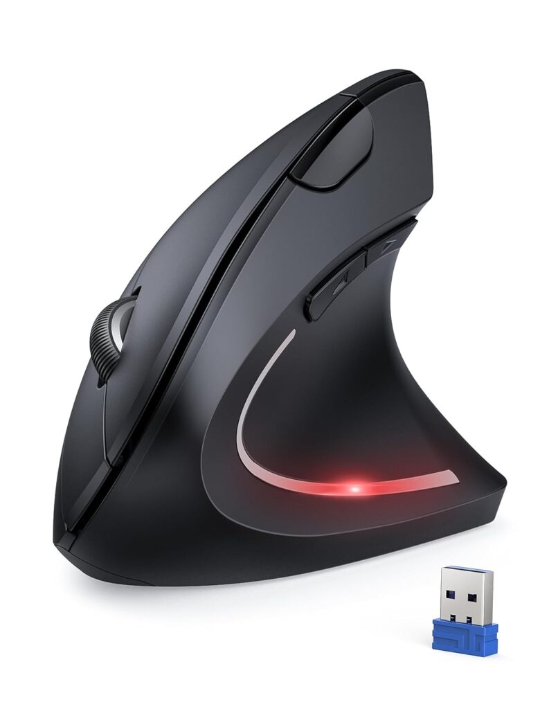 TECKNET Ergonomic Mouse, 4800 DPI Wireless Vertical Mouse with 5 Adjustable DPI Levels, 6 Buttons 2.4GHz Optical Carpal Tunnel Mouses for Laptop, Desktop, PC, MacBook - Black