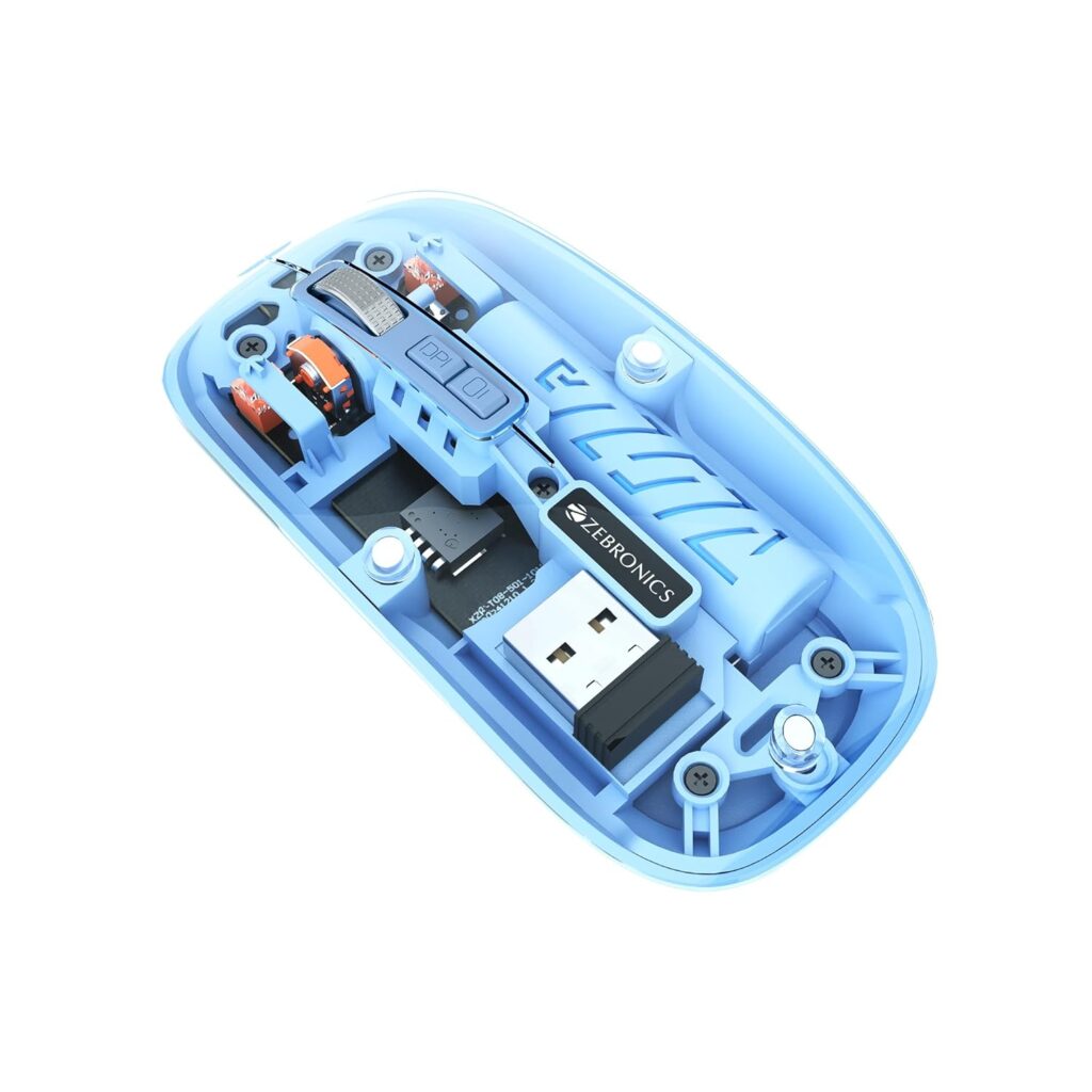 ZEBRONICS Glassy 10 Wireless Mouse, Dual Mode (2.4GHz + BT), Upto 1600 DPI, Silent Operation, 5 Buttons, Type-C Charging, Comfortable & Ergonomic, for Mac | Laptop | Computer (Blue)