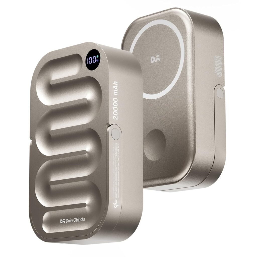 DailyObjects Loop Qi2 Certified 20000 Mah Mag-Safe Compatible Aluminium Wireless Power Bank|Fast Charging| Compatible with Samsung/OnePlus/iPhone 12/13/14/15/16/Pro Max|Retractable Stand (Titanium)