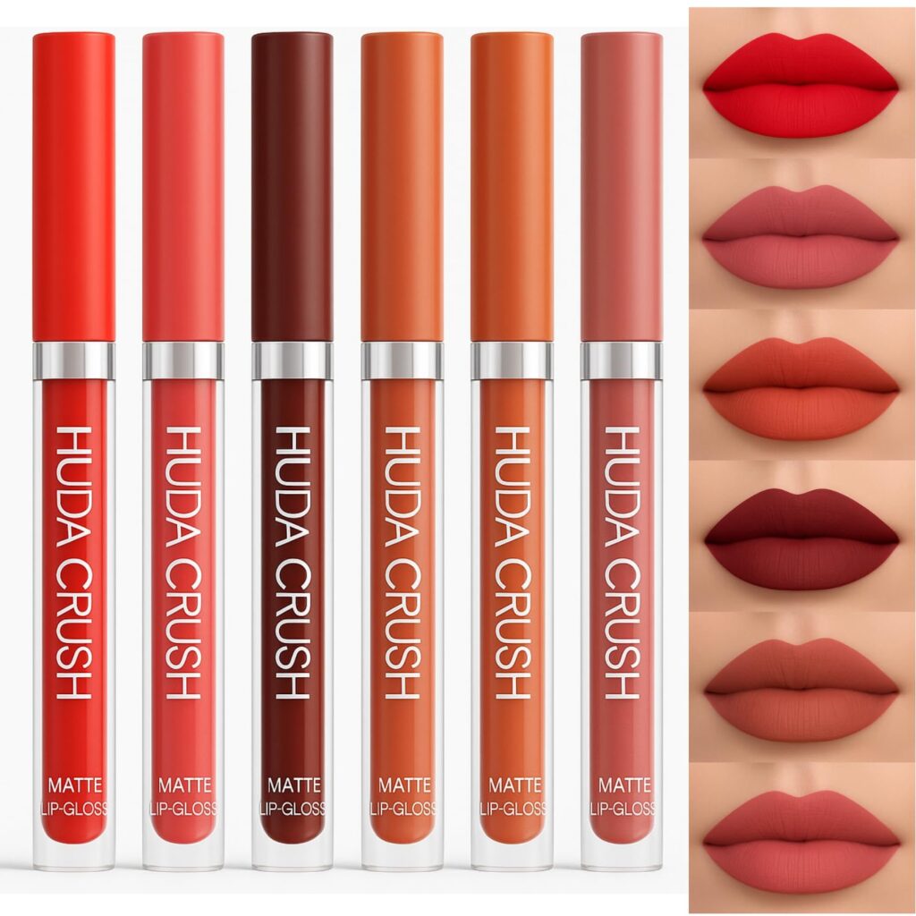 HUDACRUSH HUDA CRUSH 6-Piece Liquid Matte Nude Lipstick Set - Velvet Waterproof Mini Lipsticks for Women, Non-Stick Formula