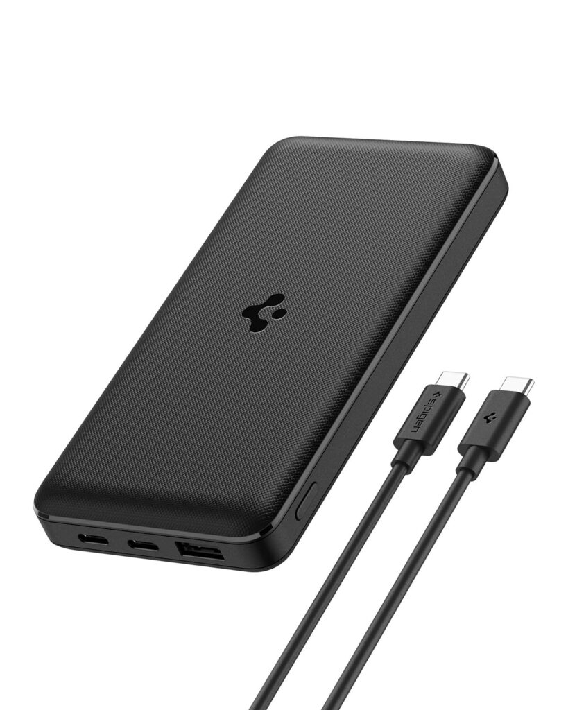 Spigen ArcPack 20000mAh Power Bank, PD3.0, Fast Charging, 22.5W Max Output, 2 Type-C Ports, 1 USB-A Port- (ABS+PC, Black)
