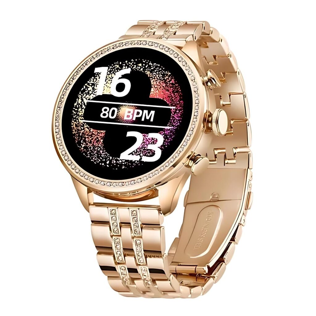 WAUNSET Diamond Premium Trending smartwatch for Womens | Amoled Display| 2 Straps Gen9|Smartwatch (Rose Gold)