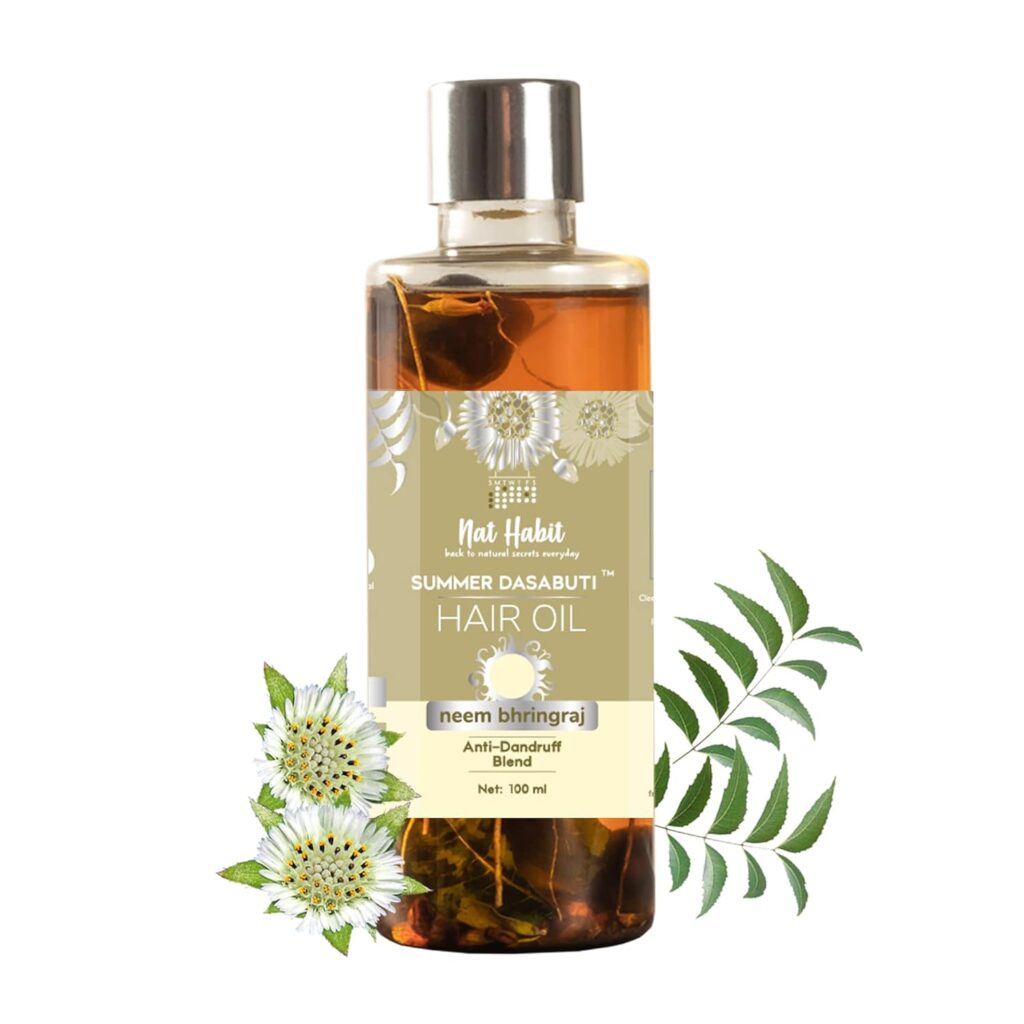 Nat Habit Neem Bhringraj Summer Hair Oil For Men & Women, Reduces Dandruff, Suitable For All Hair Types, No Paraffin, Mineral Oil, Preservatives & Chemicals, 100 ml