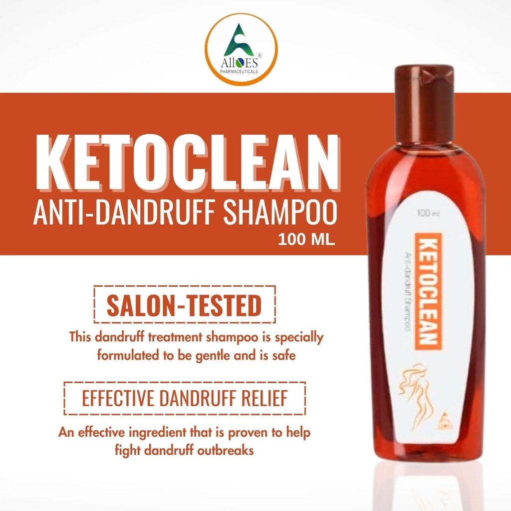 ALLOES PHARMACEUTICALS Anti-Dandruff Ketoclean Shampoo Treatment for Long-Lasting Relief of Itching and Flaking Scalp – 100 ML