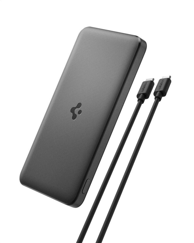 Spigen ArcPack 10000mAh Power Bank, PD3.0, Fast Charging, 22.5W Max Output, 2 Type-C Ports, 1 USB-A Port - (ABS+PC, Black) (Black, PA2301)